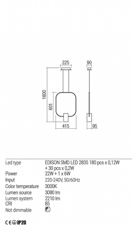 Suspensie Redo Dom LED alb mat 22W+6W 3080/2210 lumeni alb cald 3000K 01-1503 [2]