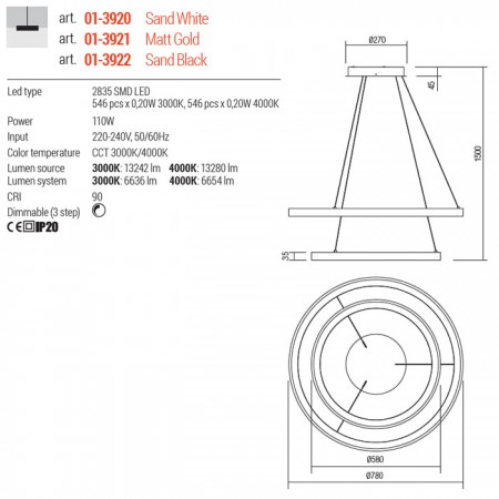 Suspensie Redo Iconic, negru mat, LED CCT, 110W, 6654 lumeni, 3000K/4000K, D.78 cm, 01-3922 [1]
