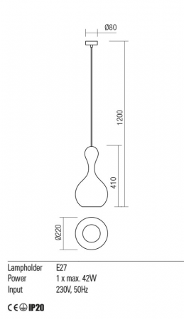 Suspensie Redo LOB 01-2260 E27 1x42W h1200 Ø220 IP20 Nedimabil Crom/Cooper [1]