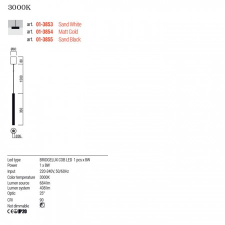 Suspensie Redo Nikos, negru mat, LED, 8W, 408 lumeni, alb cald 3000K, H.35 cm, 01-3855 [1]