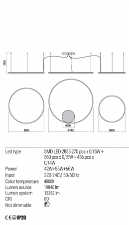 Suspensie Redo Orbit LED Direct Light alb mat  42W+55W+66W  13382 lumeni  alb neutru  4000K 01-1924 [2]
