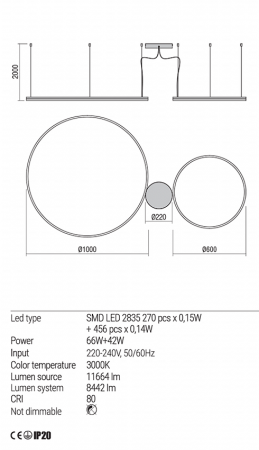 Suspensie Redo Orbit LED Direct Light alb mat  42W+66W  11664/8442 lumeni  alb cald  3000K 01-1720 [2]