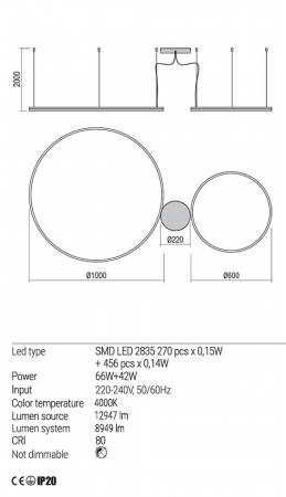 Suspensie Redo Orbit LED Direct Light alb mat  42W+66W  8949 lumeni  alb neutru 4000K 01-1922 [2]