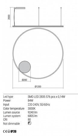 Suspensie Redo Orbit LED Direct Light alb mat  84W  9240/6805 lumeni  alb cald  3000K 01-1716 [2]