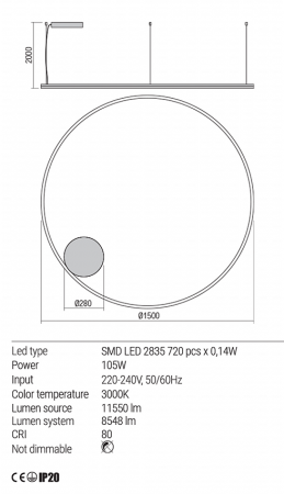 Suspensie Redo Orbit LED Direct Light bronz  105W  11550/8548 lumeni  alb cald  3000K 01-1719 [2]