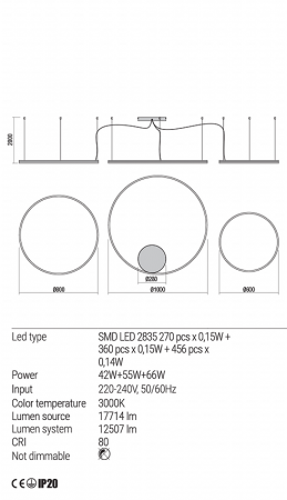 Suspensie Redo Orbit LED Direct Light bronz  42W+55W+66W  17714/12507 lumeni  alb cald  3000K 01-1723 [2]