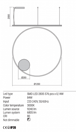 Suspensie Redo Orbit LED Direct Light bronz  84W  9240/6805 lumeni  alb cald  3000K 01-1717 [2]