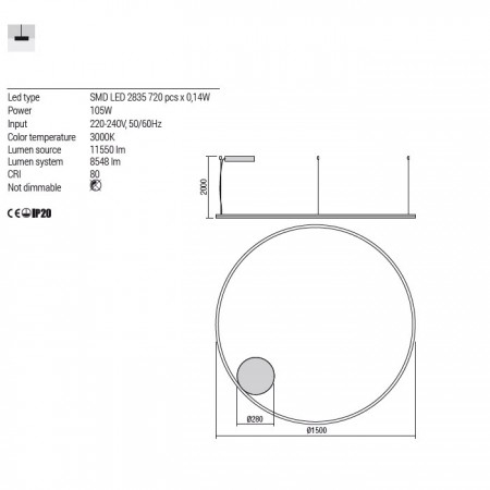 Suspensie Redo Orbit, negru mat, 150 cm, LED, 105W, 8548 lumeni [1]
