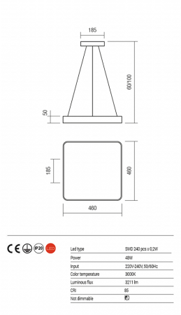 Suspensie REDO Screen 01-1124 48W 3000K 3211lm Nedimabila IP20 Alb Mat [3]