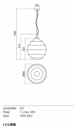 Suspensie REDO Slag  01-1846 E27 1x42W IP20 Cooper [2]