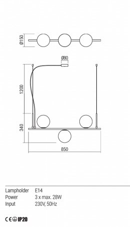 Suspensie REDO Talis  01-1634 E27 3x28W Nedimabila Bronz Periat [2]