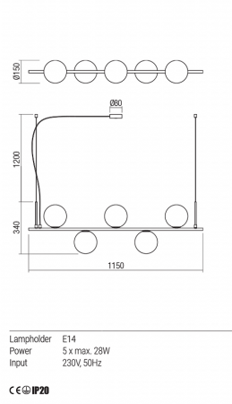 Suspensie REDO Talis  01-1635 E14 5x28W Nedimabila Bronz Periat [2]