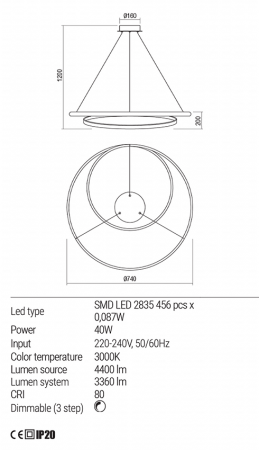 Suspensie Redo Torsion LED Dimabila (3 step) bronz 40W 4400/3360 lumeni alb cald 3000K 01-1796 [2]