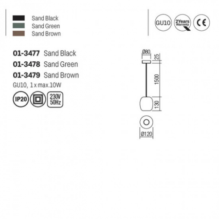 Suspensie Smarter Boom, verde mat, 1XGU10, D.12 cm, 01-3478 [1]