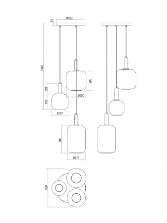 Suspensie Smarter Brina  01-3198 E27 3x23W   Metal Negru mat/Auriu IP20 [1]