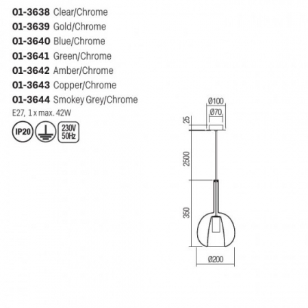Suspensie Smarter Tresor, sticla albastra, 1XE27, D.20 cm, 01-3640 [1]