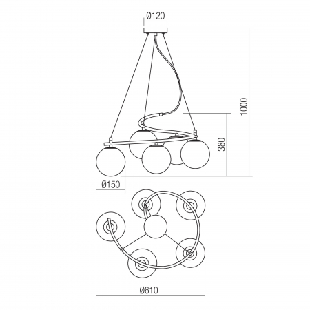Suspensie Volley 01-2720, 5 x E14, negru [1]