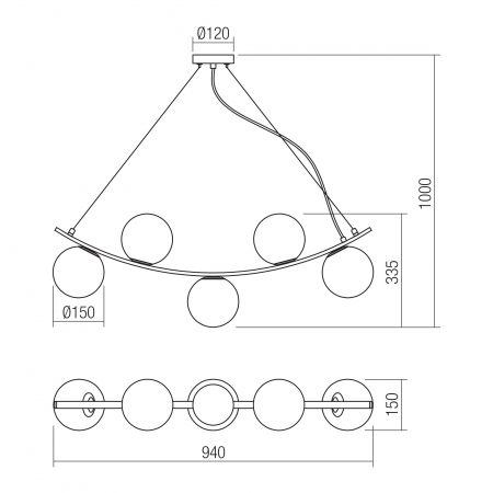 Suspensie Volley 01-2722, 5 x E14, negru [1]