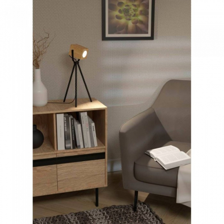 Veioza Eglo Ayles, negru, lemn natur, 1xGU10, H.48 cm, 43749 [2]