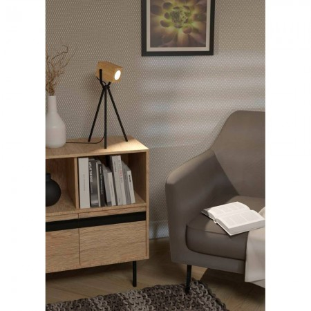 Veioza Eglo Ayles, negru, lemn natur, 1xGU10, H.48 cm, 43749 [1]