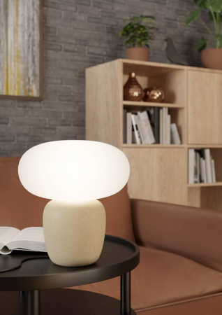 Veioza EGLO Cahuama 99824 E27 1X40W 220-240V,50/60Hz H 300mm x Ø275mm ceramic maro deschis sticla alb IP20 [3]