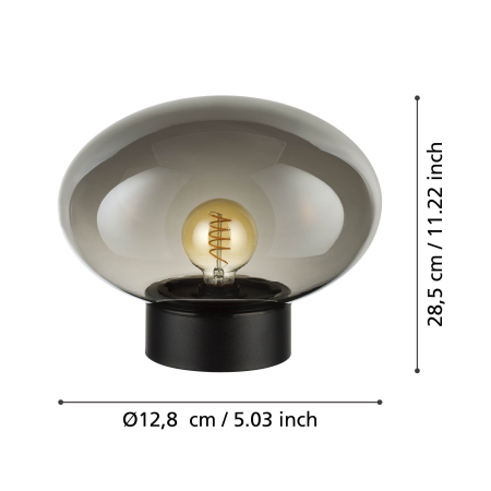 Veioza EGLO Madonnina 900945 E27 1X40W 220-240V,50/60Hz H 270mm x Ø330mm otel negru sticla vaporizata gri IP20 [4]