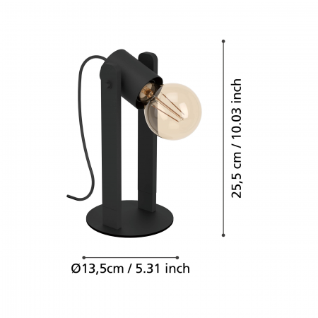 Veioza EGLO Plimsol E27 1x15W  lm Metal/Lemn Black IP20 [1]