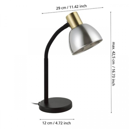 Veioză MACERE E14 1X25W IP20 340mm 901062, otel, negru, alama periata [3]
