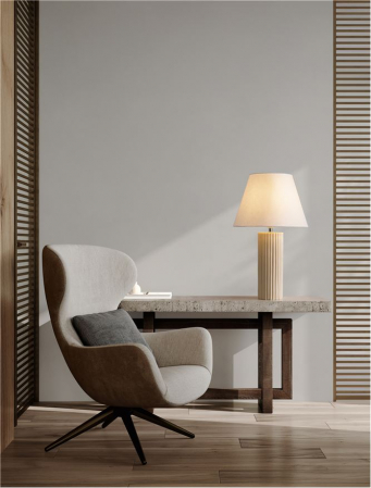 Veioza Nova Luce BACCO 9001062 Beige Scallop Stone Casting & Fabric Shade E27 1x12W IP20 [1]
