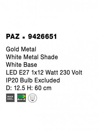 Veioza Nova Luce PAZ E27 1x12W   Gold Metal White Metal Shade White Base IP20 [6]