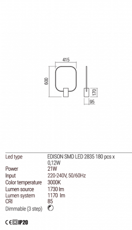 Veioza Redo Dom LED Dimabila (3 step) negru mat 21W 1730/1170 lumeni alb cald 3000K 01-1227 [2]