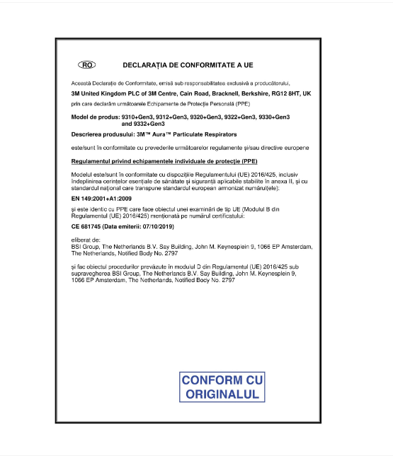 SET 10 BUC Masca de protectie respiratorie FFP2, 3M 9322+ Aura, cu valva / supapa [4]