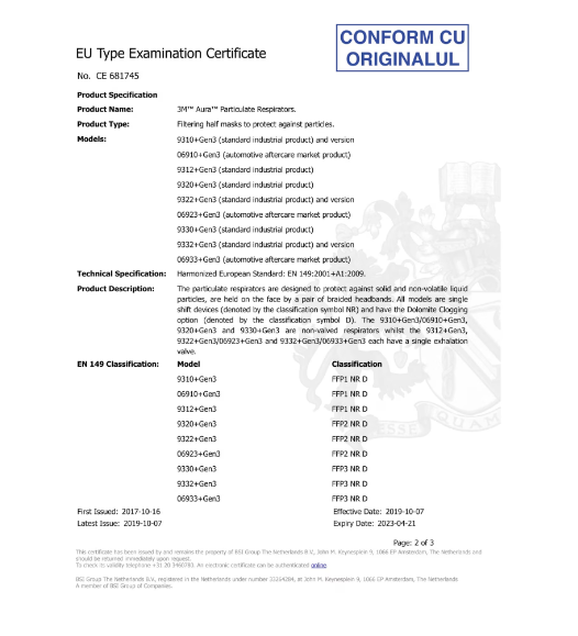 SET 10 BUC Masca de protectie respiratorie FFP2, 3M 9322+ Aura, cu valva / supapa [6]