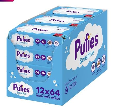 Articole Protectie - 12 Pachete x 64 Buc  Servetele umede Pufies Clean&Fresh cu Aloe Vera - 768 BUC