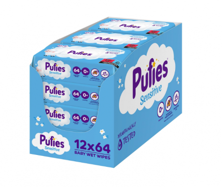 Igiena Bebelusi - 12 Pachete x 64 Buc  Servetele umede Pufies Sensitive - 768 BUC