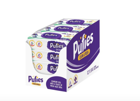 Dezinfectanti pentru Maini - 12 Pachete x 64 Buc  Servetele umede Pufies - 768 BUC