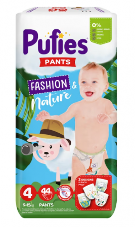 Igiena Bebelusi - Scutece-chilotel Pufies Fashion & Nature Maxi, Marimea 4, 9-15 kg, 44 buc