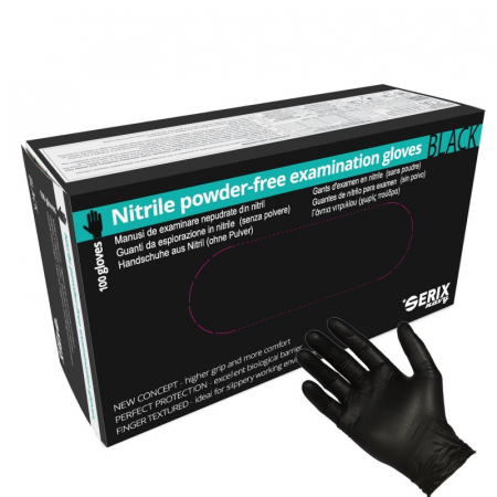 Set 100 Manusi De Examinare Nitril Nepudrate Negre Serix Navy  (S) [1]