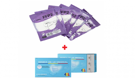Masti de Protectie - Pachet Set 20 KN95 Flippy -5 straturi + 1 CUTE X 50 BUC AVEUROMED ALB