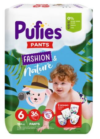 Igiena Bebelusi - Scutece-chilotel Pufies Fashion&Nature Junior, Marimea 6, 15 kg+ , 36 buc