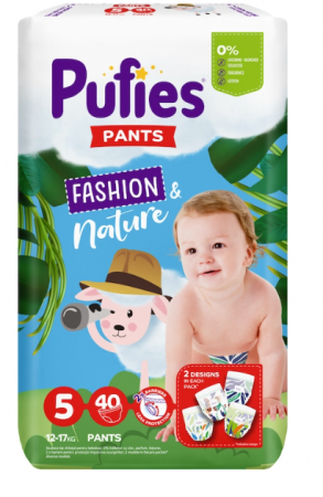 Igiena Bebelusi - Scutece-chilotel Pufies Fashion&Nature Junior, Marimea 5, 12-17 kg, 40 buc