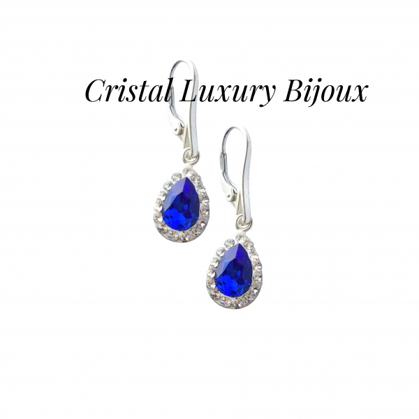 Cercei Luxury Pear cu tortita din argint si cristale Swarovski, mix alb albastru [2]
