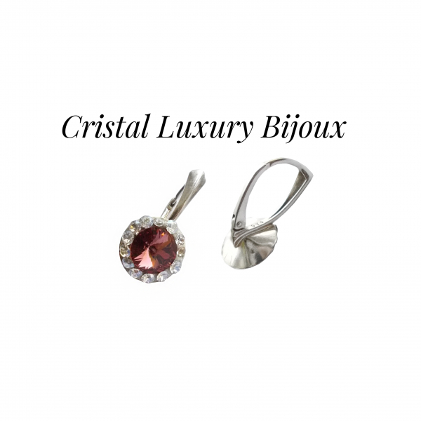 Cercei Luxury Round 12mm cu tortita din argint, cristale Swarovski mix roz antic si alb [2]