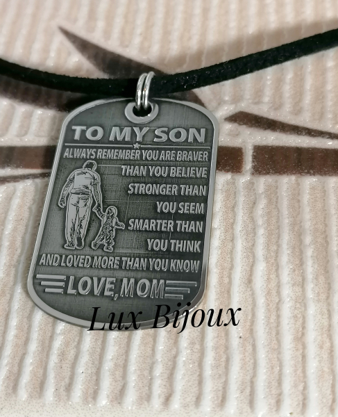 Colier cu snur si placuta army din argint TO MY SON [2]