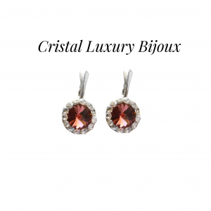 Cu tortita inchisa - Cercei Luxury Round 12mm cu tortita din argint, cristale Swarovski mix roz antic si alb