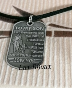 Colier cu snur si placuta army din argint TO MY SON [1]