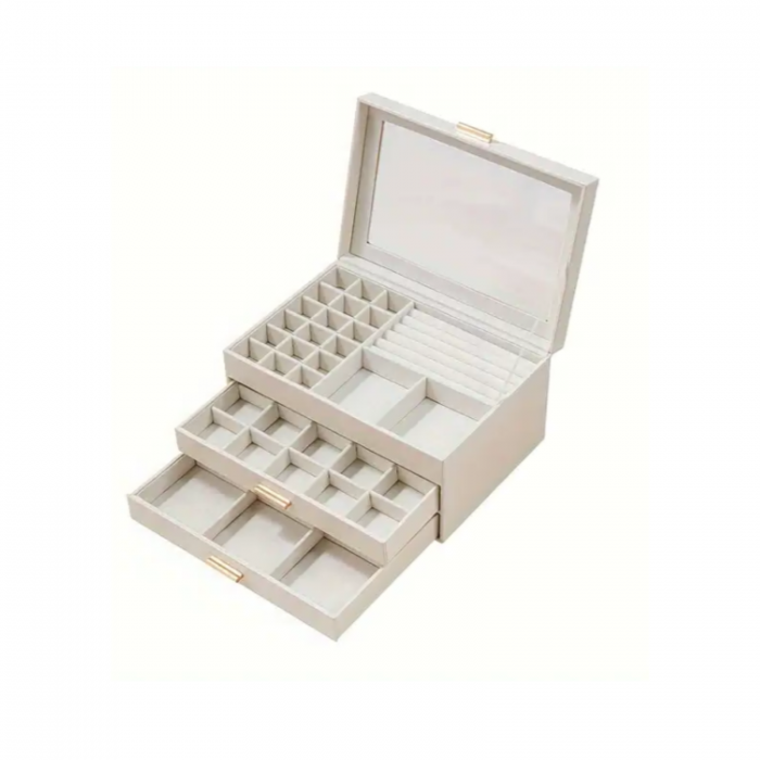Organizator bijuterii cu 3 compartimente, 26,5x18x13,5cm, alb [3]