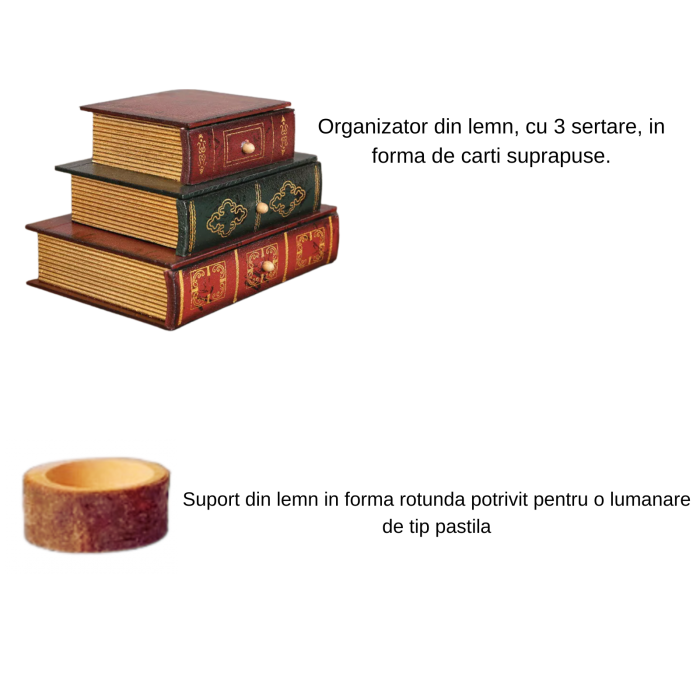 Pachet Craciun: Organizator din lemn cu 3 sertare si Suport lumanare [3]