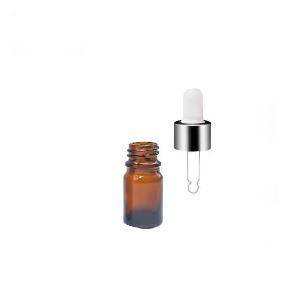 Sticla ambra cu pipeta si capac alb-argintiu 5ml - set 5 buc [3]