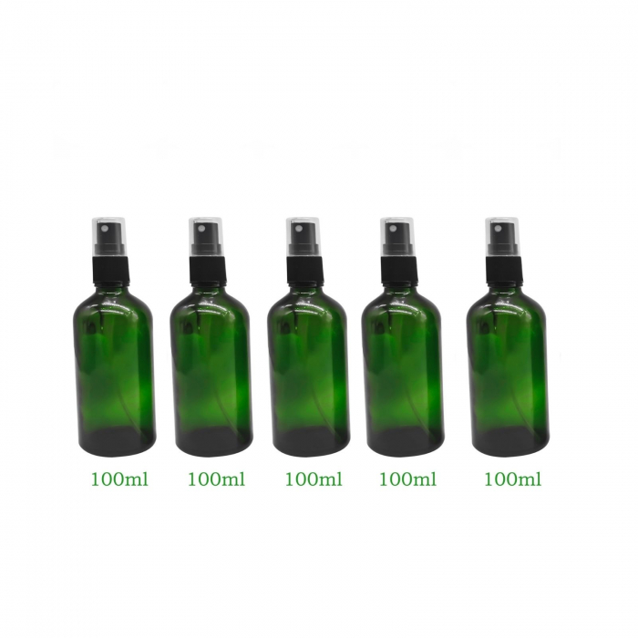 Recipient sticla verde cu spray 100ml  - set 5 buc [1]